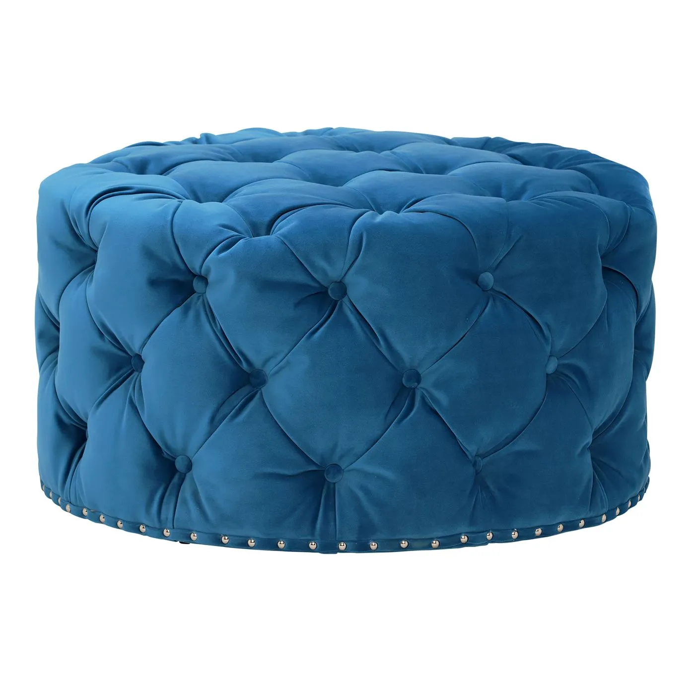 Timothy Oulton Lord Digsby Medium Round Footstool, Revival Velvet Aqua