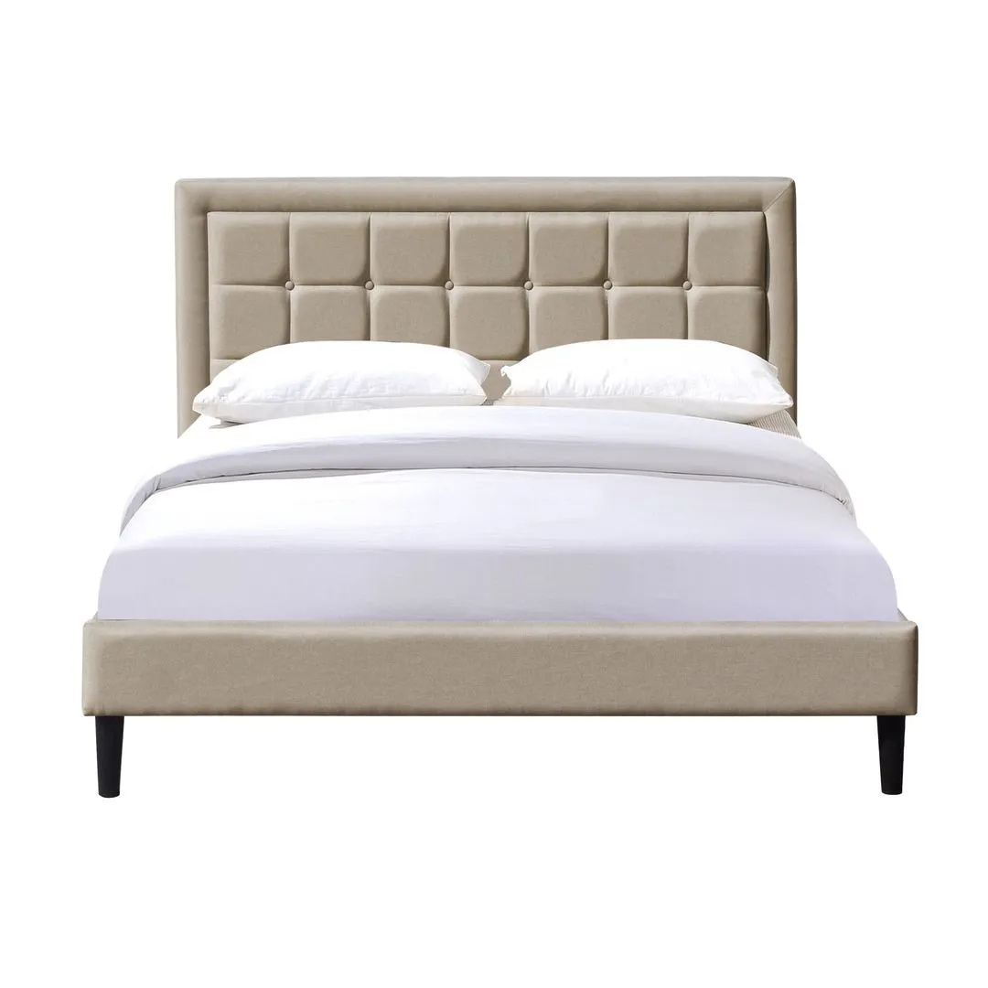 Comfy Living Ltd Fabric Bedframe With Buttoned Headboard in Light Stone 2