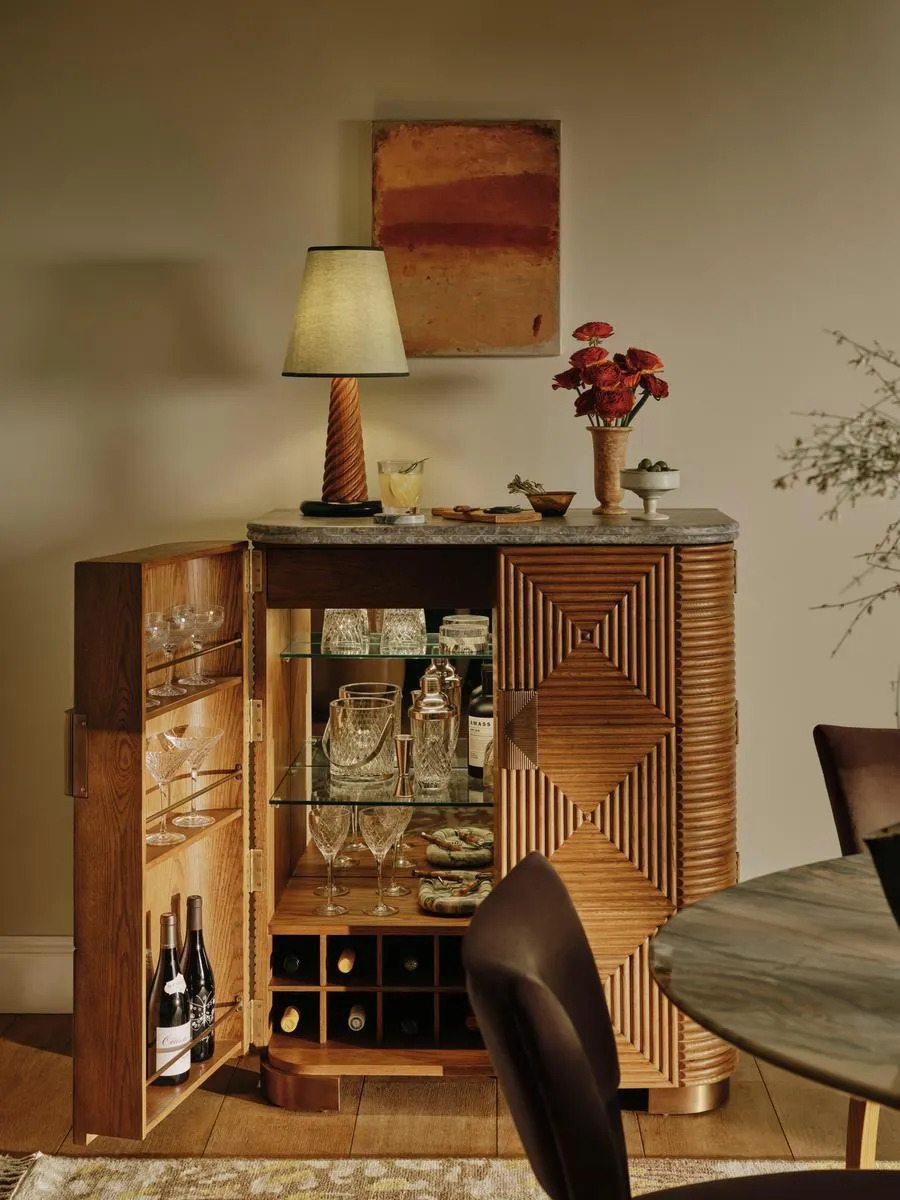 Kingsley Bar Cabinet, Grey Emperador Marble