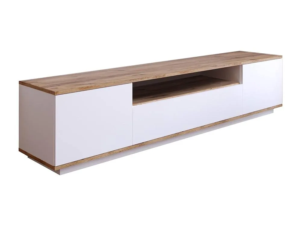 Vente-unique TV Unit With 3 Doors & 1 Compartment - White & Natural - LOTULA in Light Oak 2