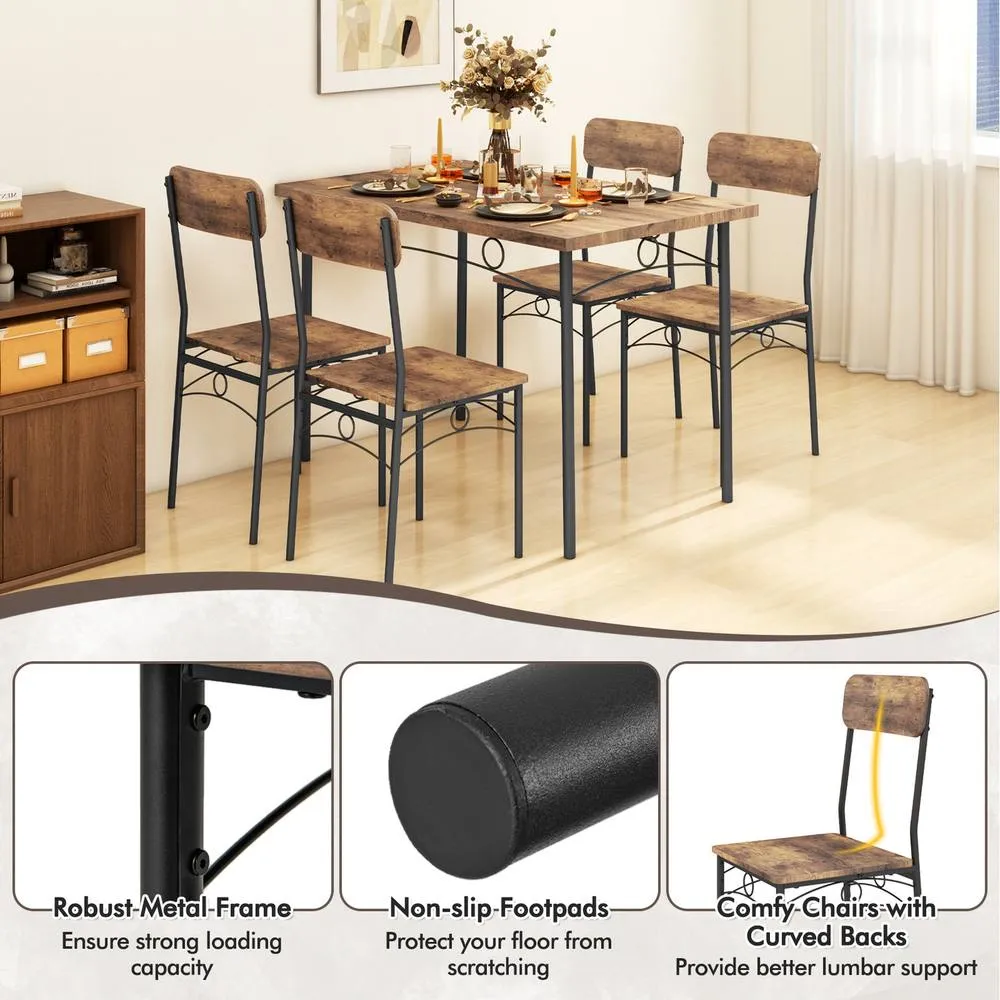 Costway 5-Piece Industrial Kitchen Furniture Dining Table Set for 4-Coffee in Brown 3