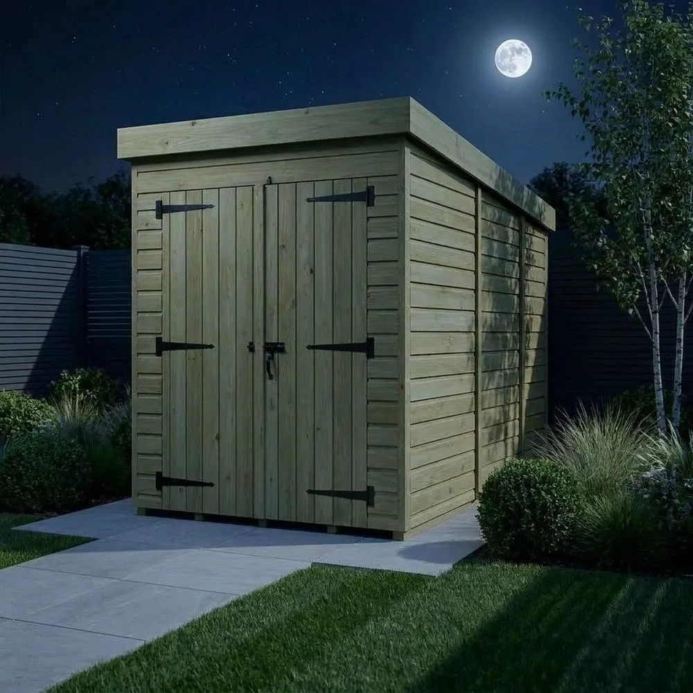 Buttercup Farm 4ft x 9ft Pent Garden Shed Double Door No Windows - Timber in Brown 3