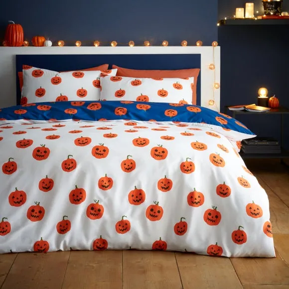 Catherine Lansfield Halloween Pumpkins Polycotton Duvet Cover and Pillowcase Set 3