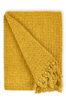 New Edge Blinds NewEdgeBlinds Waffle Collection Recycled Cotton Throw in Ochre (90" x 100"), Yellow