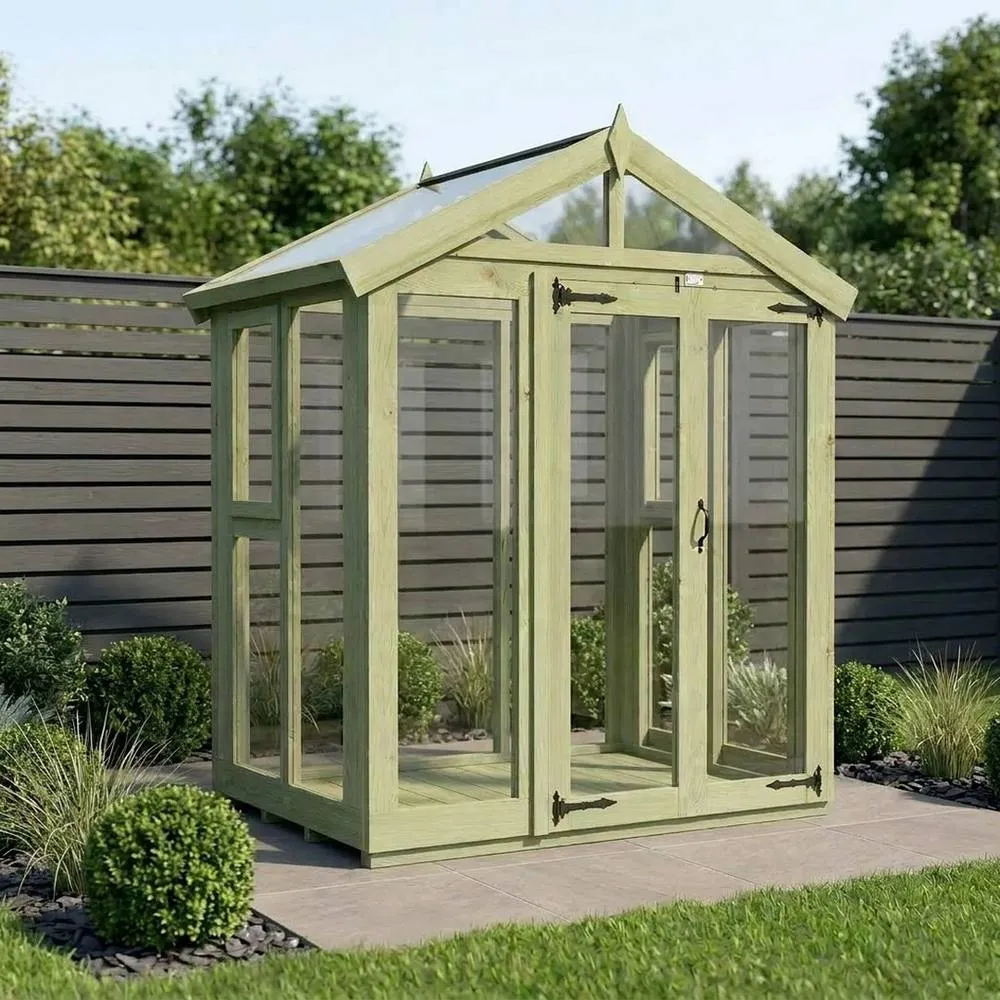 Buttercup Farm 6ft x 4ft Apex Toughened Glass Greenhouse - Pressure Treated Timber in Brown 2