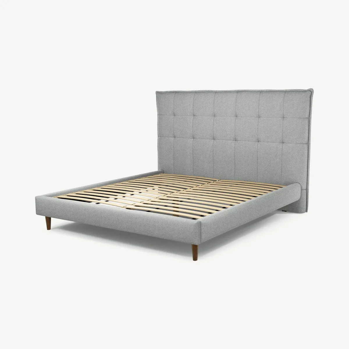 Lamas Super King Size Bed, Wolf Grey Wool with Walnut Stain Oak Legs