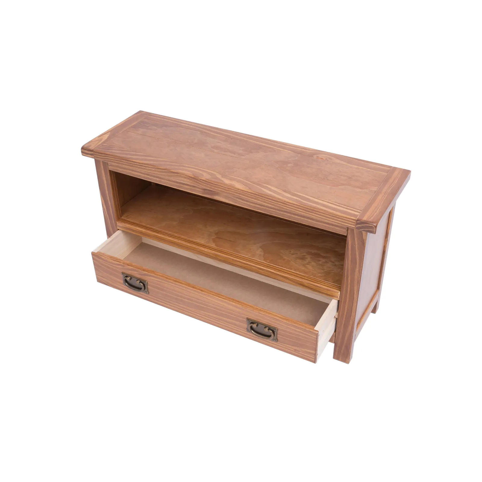 Cabinet Bits Padua Lacquered 1 Drawer TV Cabinet Brass Drop Handle in Brown 4