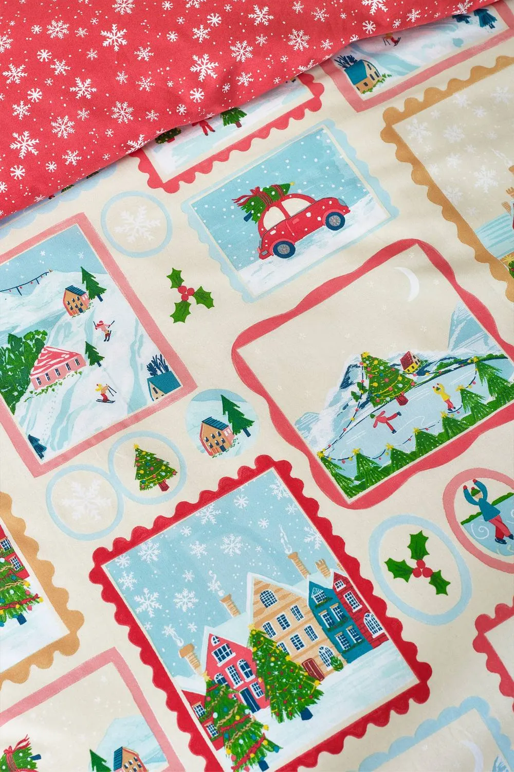 Catherine Lansfield 'Christmas Town Stamps' Reversible Duvet Cover Set in Natural 4