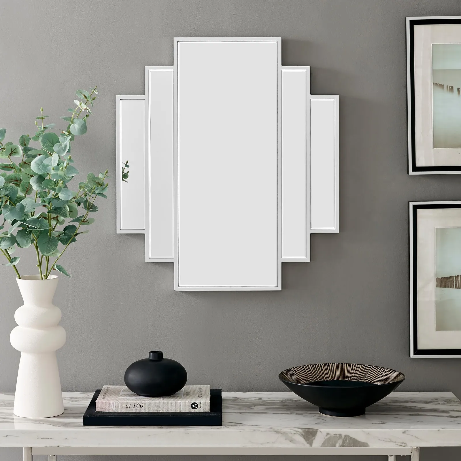 FurnitureboxUK Deco Small 1920s Inspired Silver Framed Wall Mirror 2