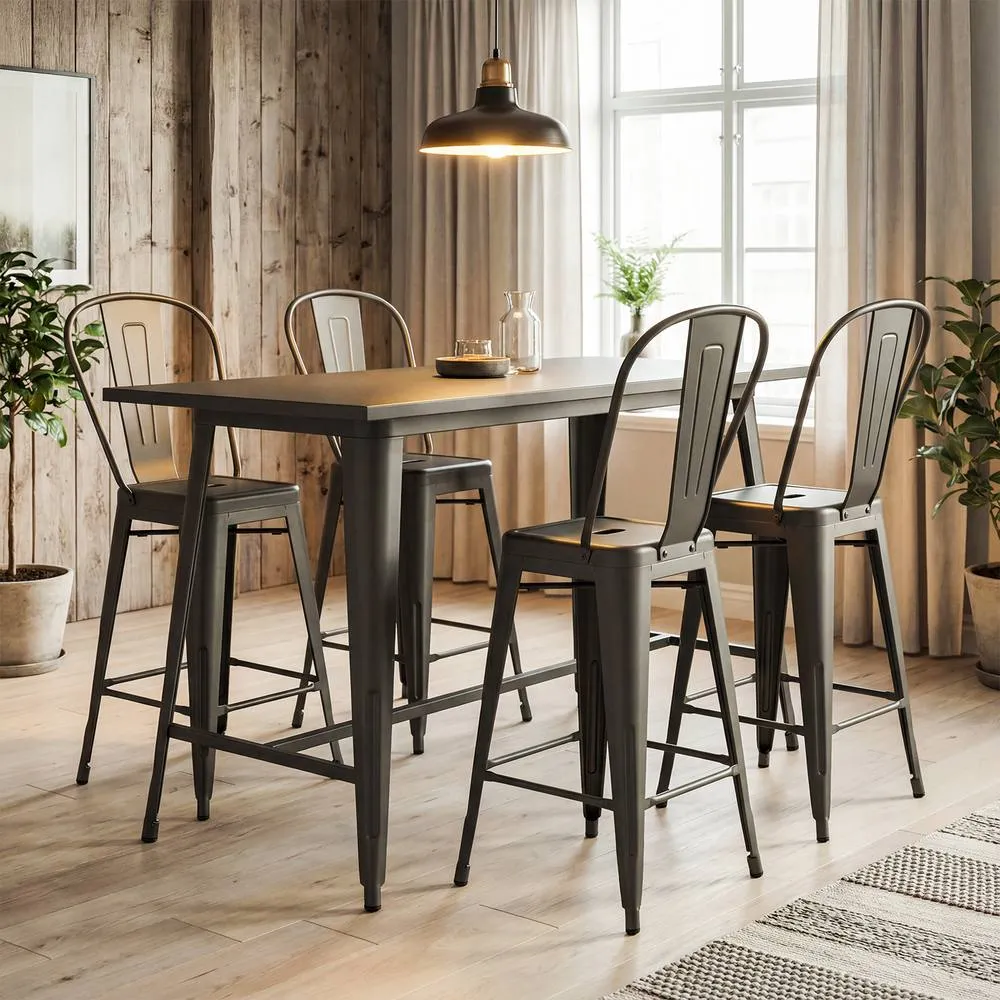 Costway 62 cm Counter Height Barstools with Backrests & Footrests in Grey 3