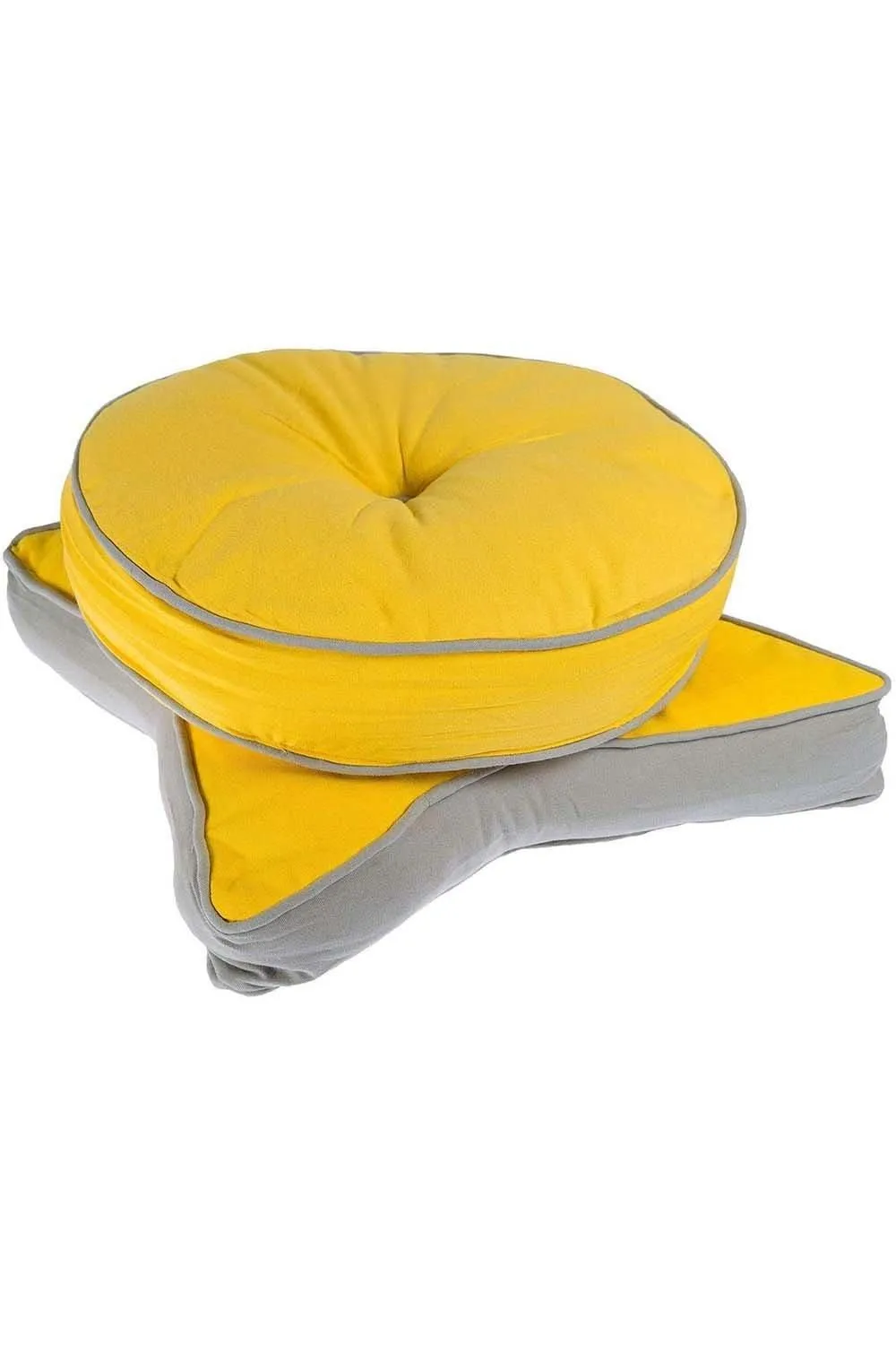 Homescapes Round Cotton Floor Cushion Soft, Comfy & Machine Washable in Yellow 6