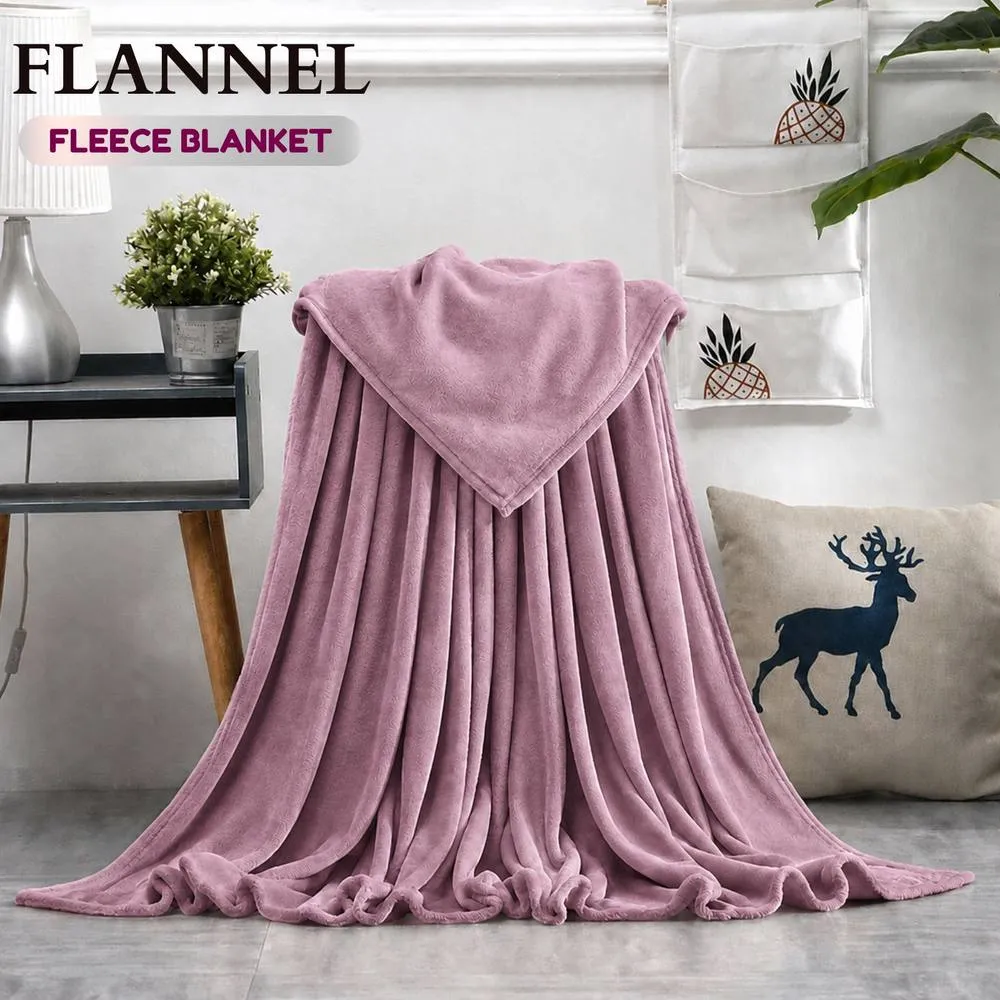Grace Premium Soft Flannel Fleece Blanket Cozy Throw Blanket in Pink