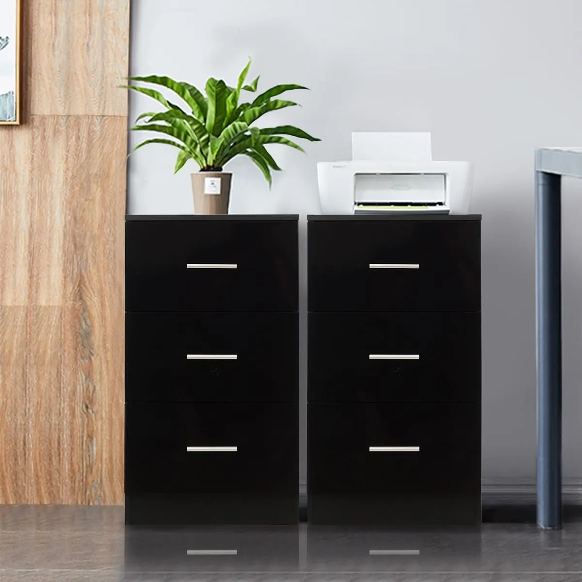 Costway 2Pcs 3-Drawer Chest Storage Cabinet Dresser Night Stand Organizer Black 3