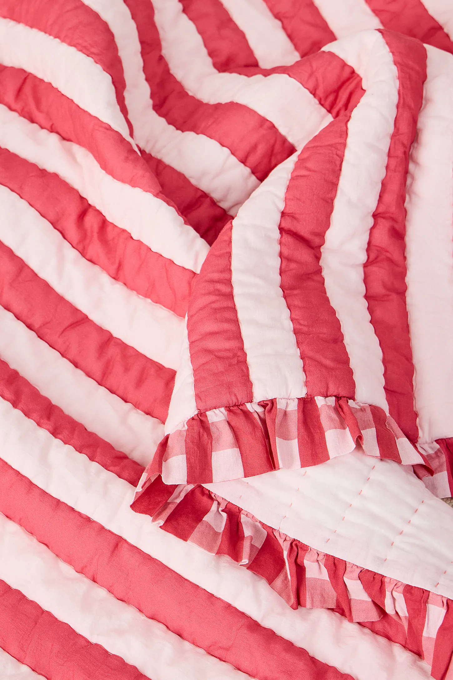Pink & Red Stripe Quilted Throw - Pink 2