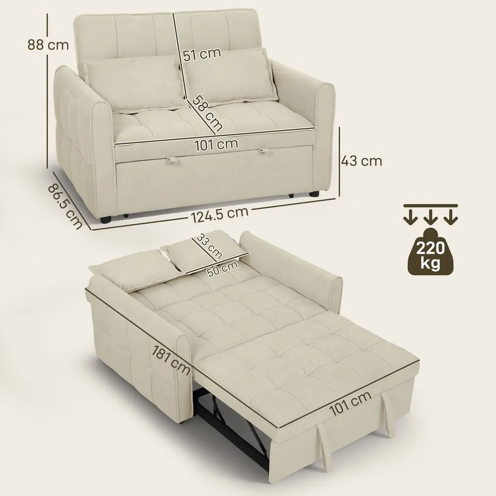 HOMCOM 2 Seater Sofa Bed, 3-in-1 Sleeper Sofa with Adjustable Backrest in Light Brown 3
