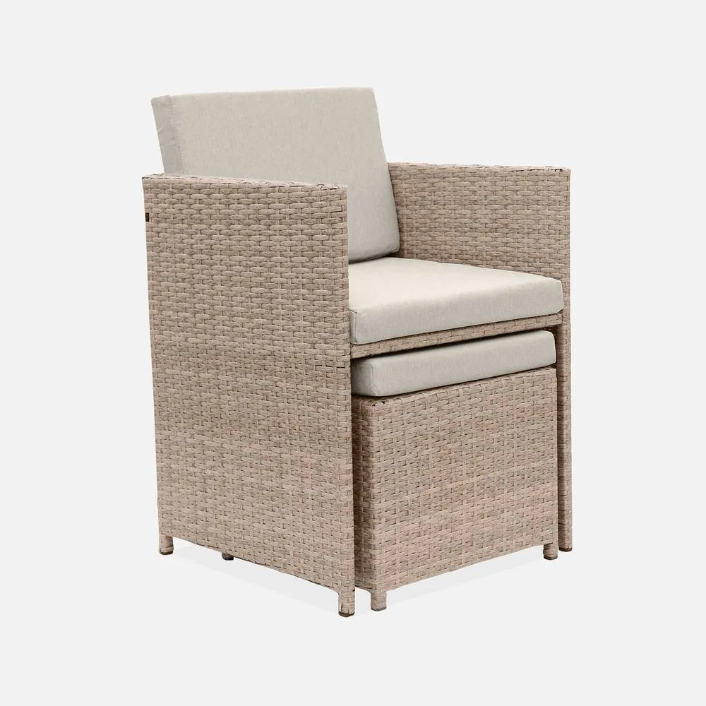 sweeek 4 To 8-seater Rattan Cube Table Set With Chairs in Light Brown 3