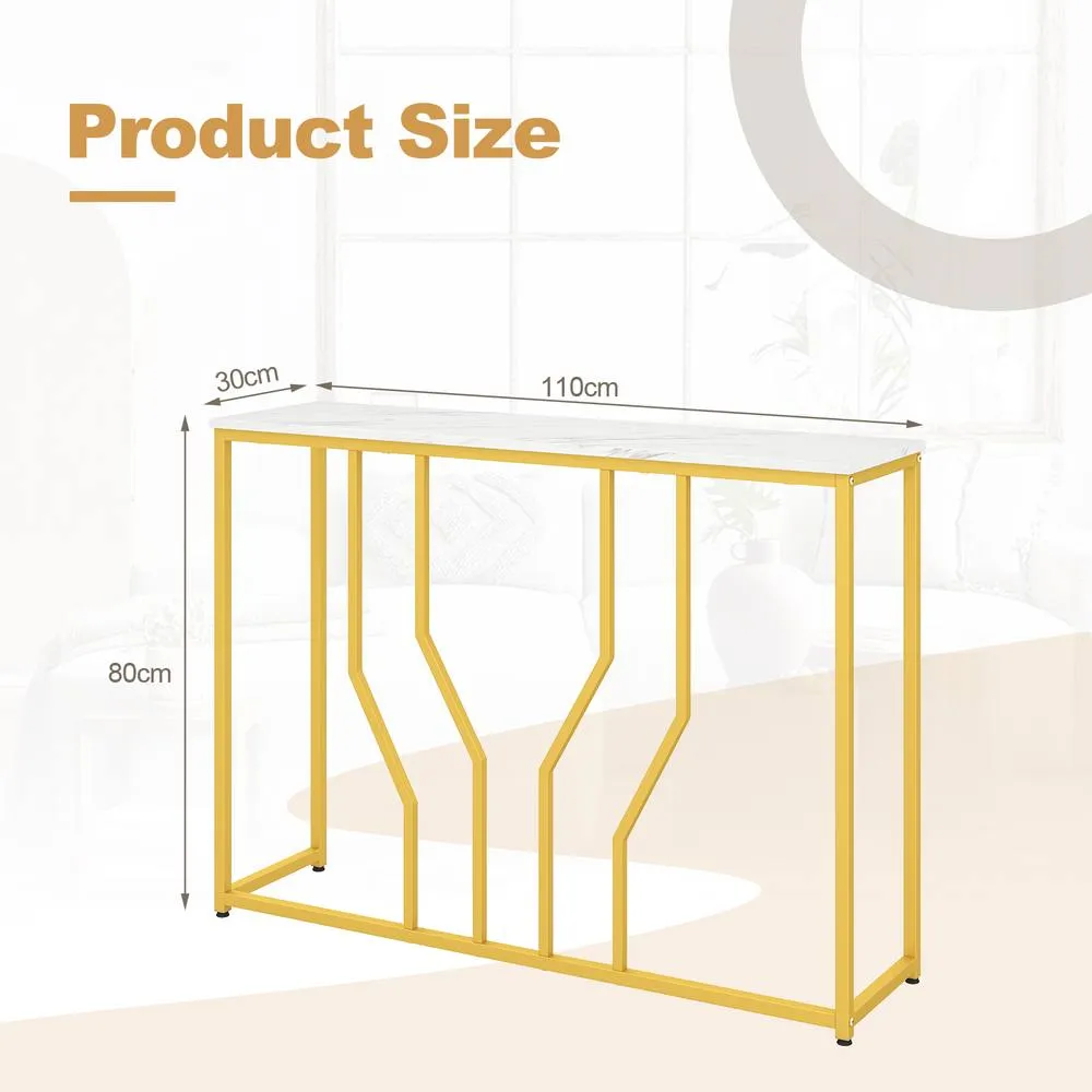 Costway Gold Console Table Modern White Faux Marble Entryway Table 2