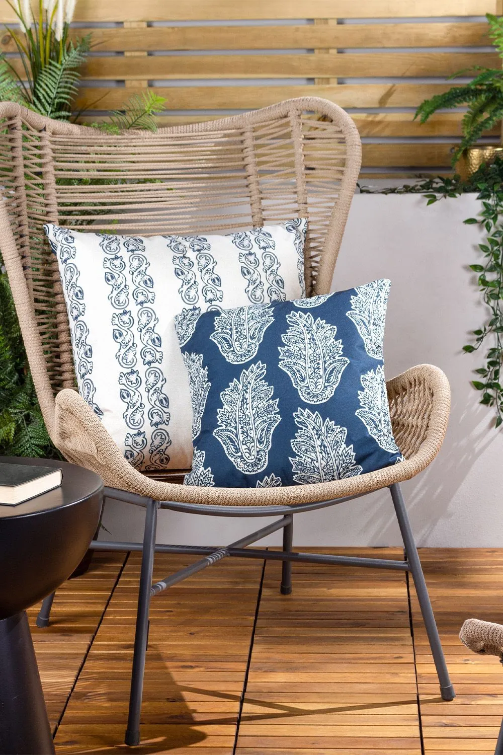 Paoletti Kalindi Paisley Water & UV Resistant Reversible Outdoor Cushion in Navy 4
