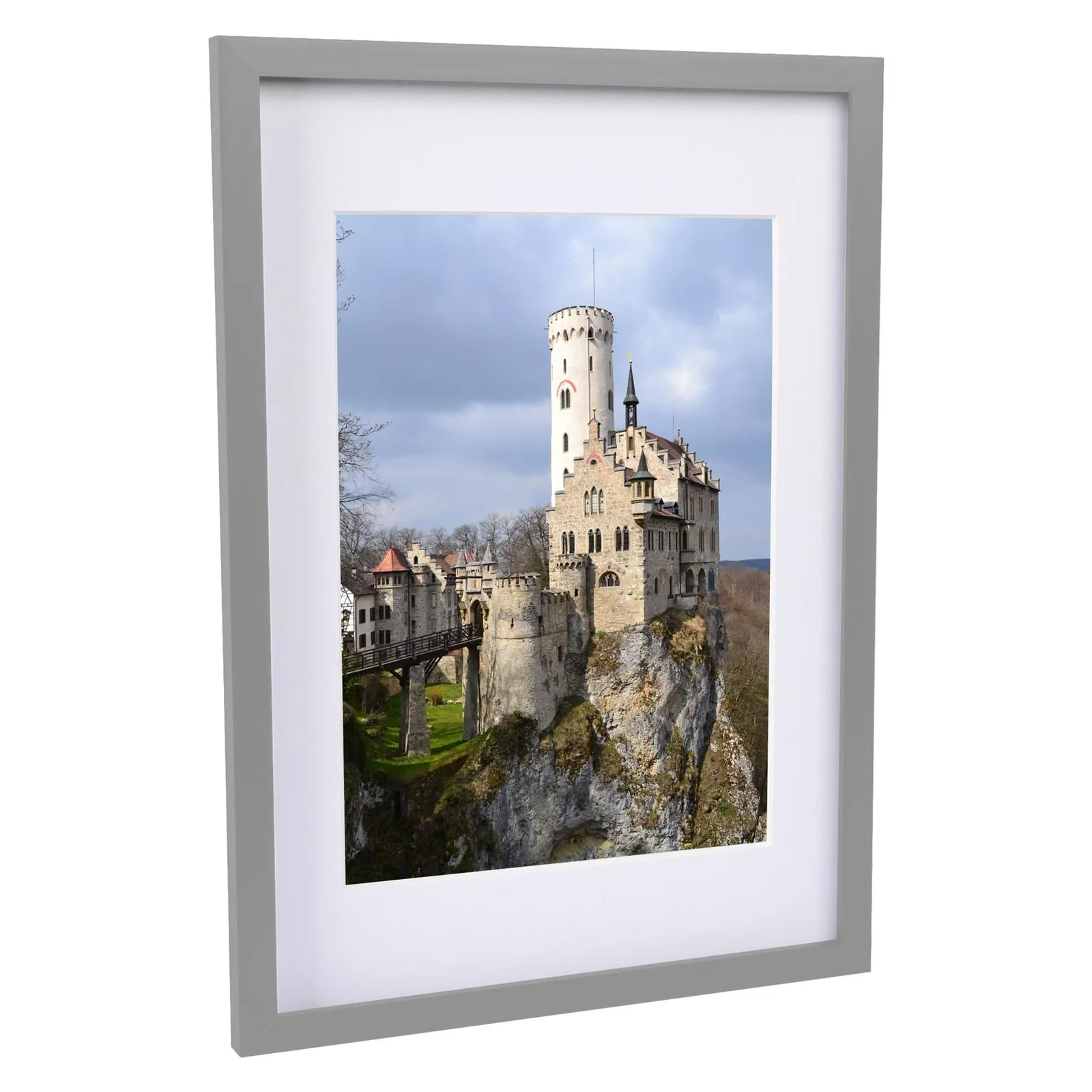 Nicola Spring Photo Frame with White A4 Mount - A3 (12" x 17") Picture Display Decor in Grey