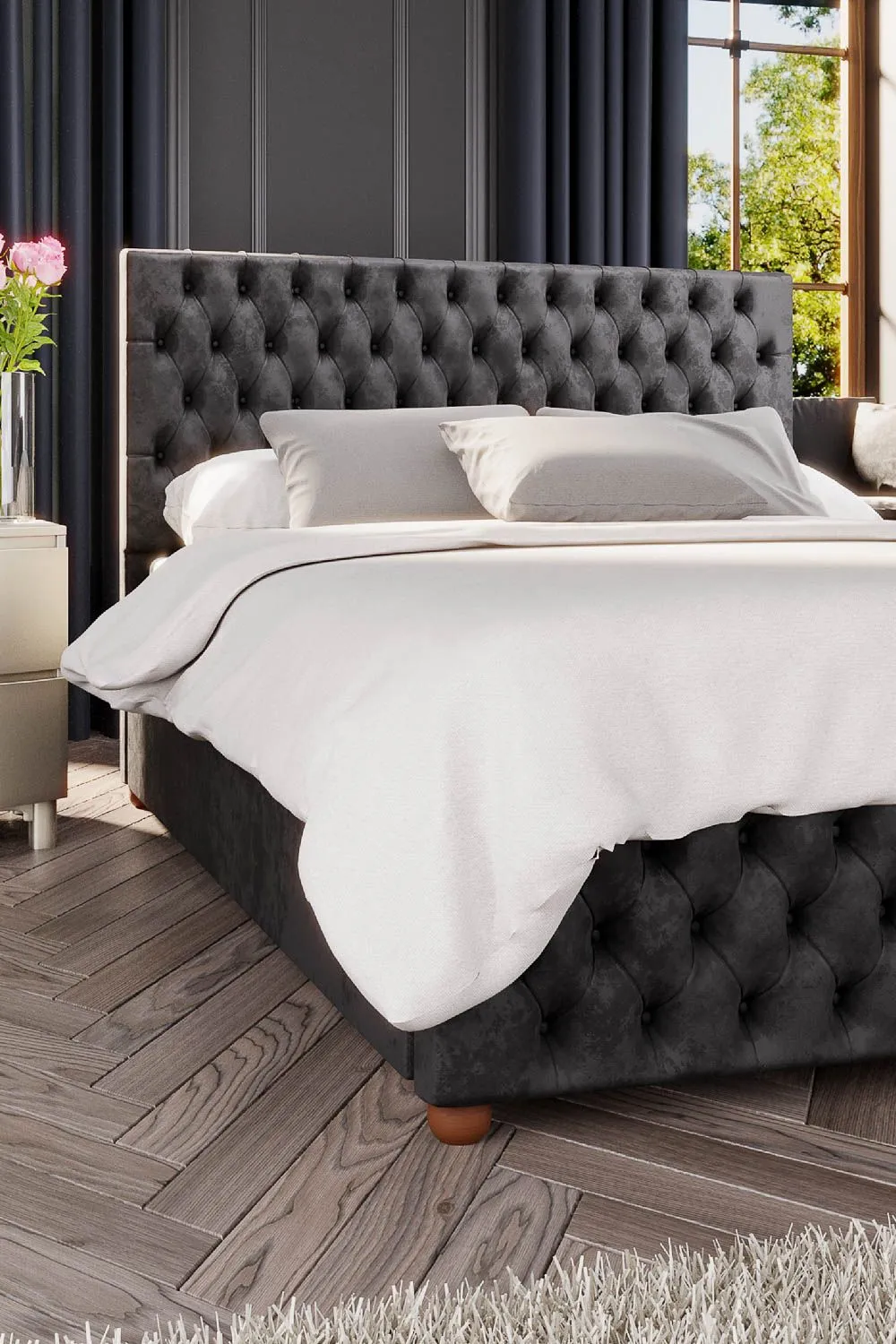 Laurence Llewelyn-Bowen Seren Ottoman Storage Bed in Mirazzi Velvet Fabric, Custom Made in Black 3