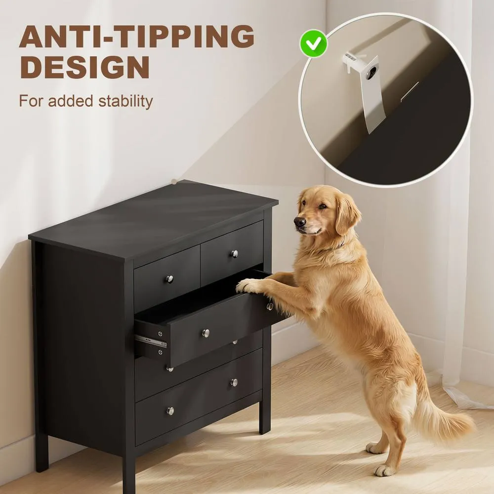 HOMCOM Modern Chest Of Drawers, 5 Drawer Unit Storage Chest for Bedroom in Black 5