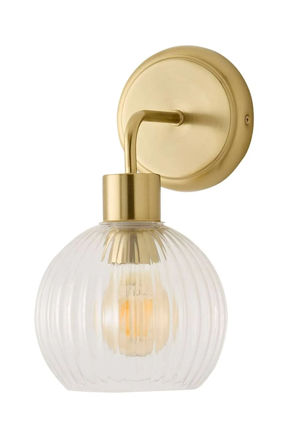 ValueLights Maddison Clear Ribbed Glass Globe Metal Wall Light Fitting in Gold 6