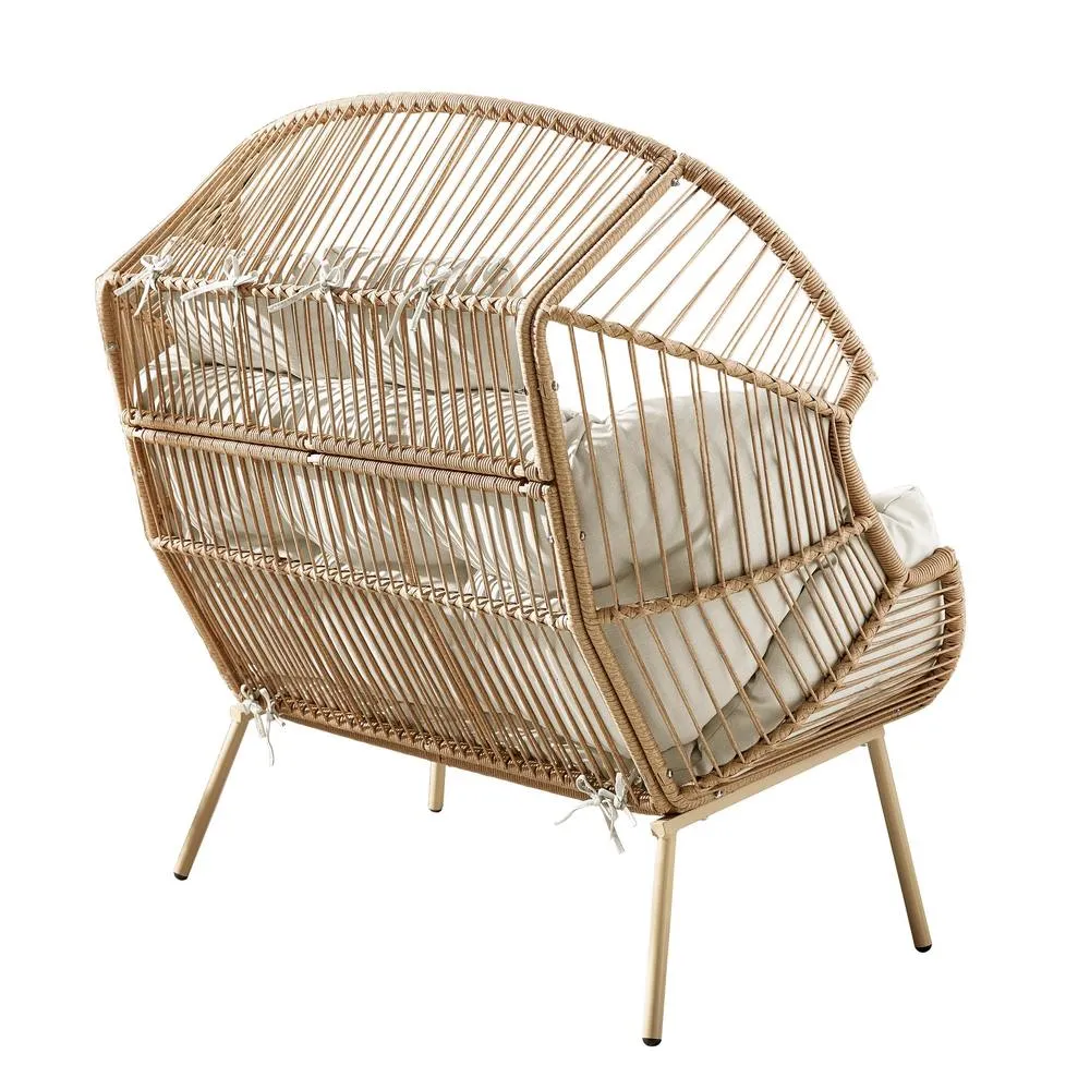 FurnitureboxUK Beige Indoor / Outdoor Rattan Double Egg Chair 3