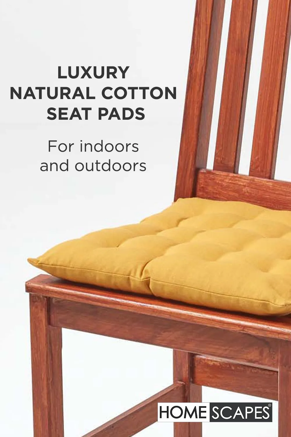 Homescapes 4 Pack Seat Pads Luxury 100% Cotton Indoor Outdoor Garden Cushion, 40cm in Mustard 2
