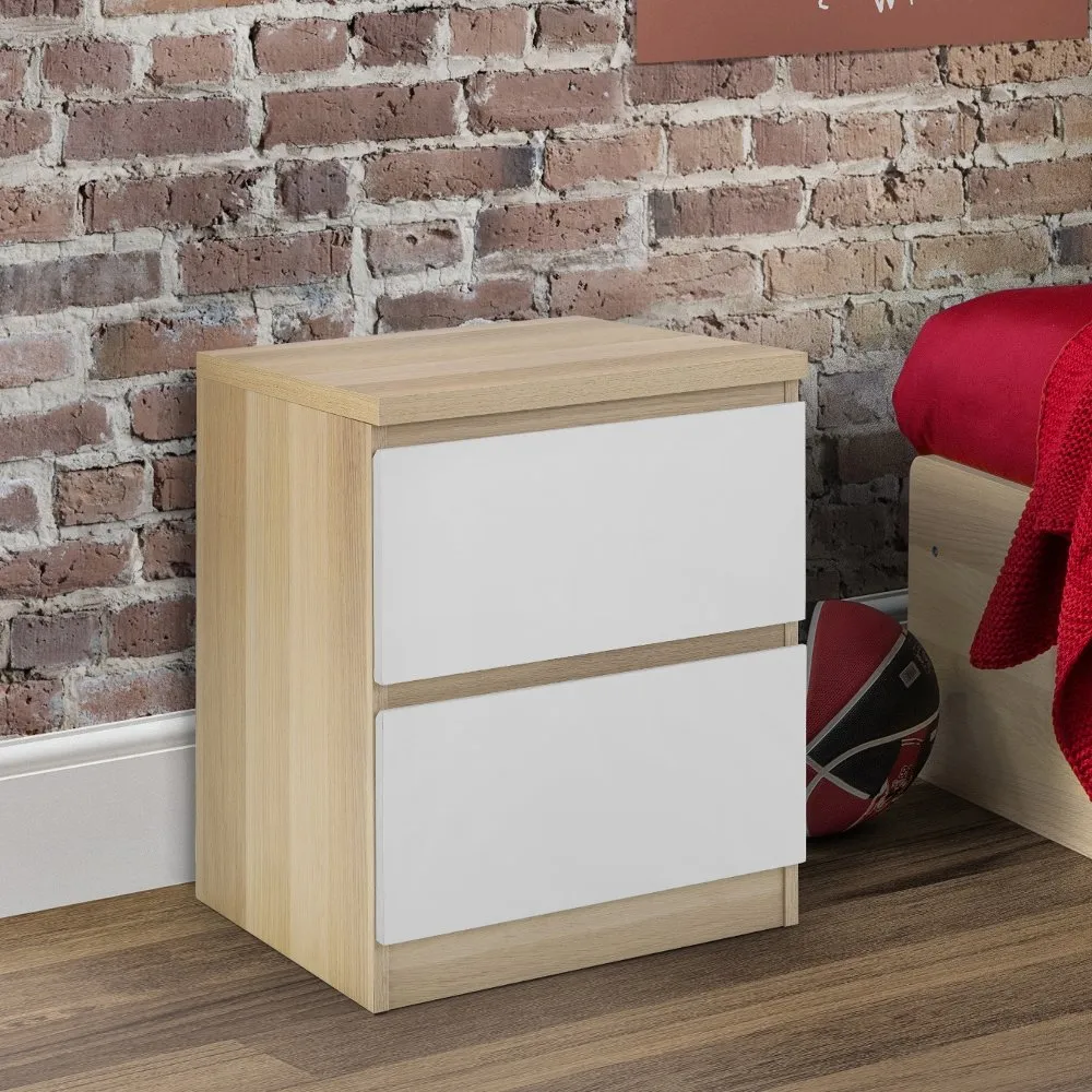 Jupiter Oak and White 2 Drawer Bedside Table