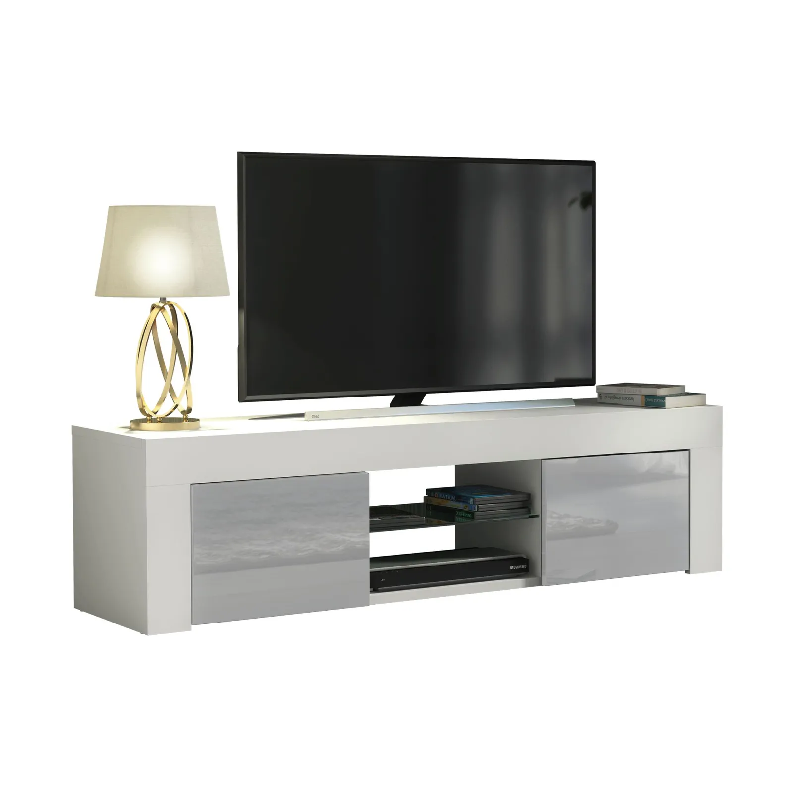 Creative Furniture TV Unit 130cm Modern - White with High Gloss Grey Doors 5
