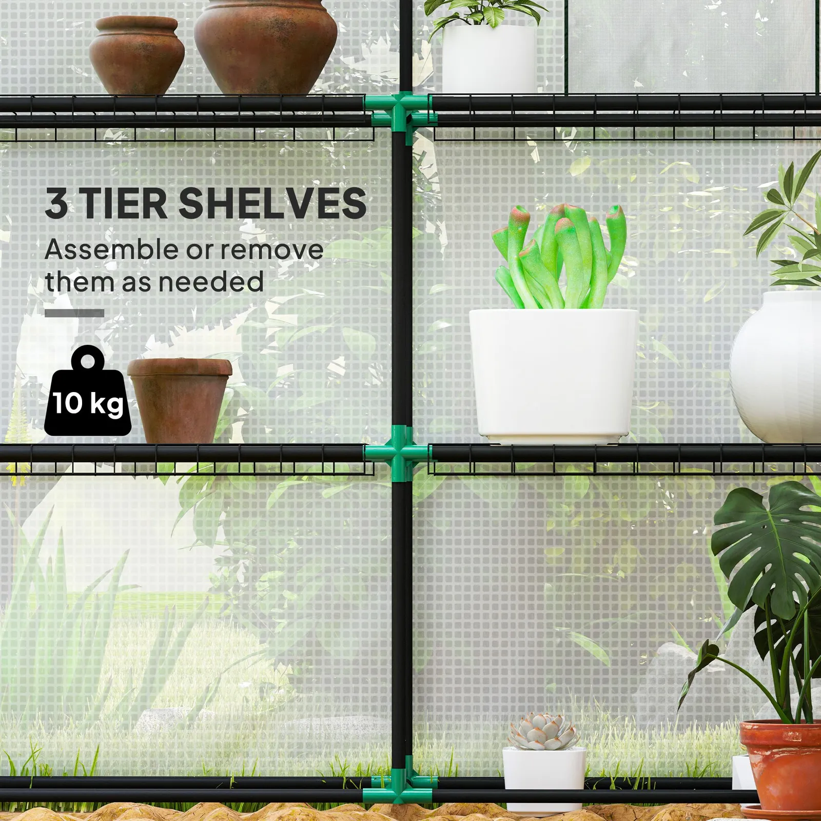 OUTSUNNY Walk-in Greenhouse with 8 Shelves, Outdoor Small Greenhouse, White 4