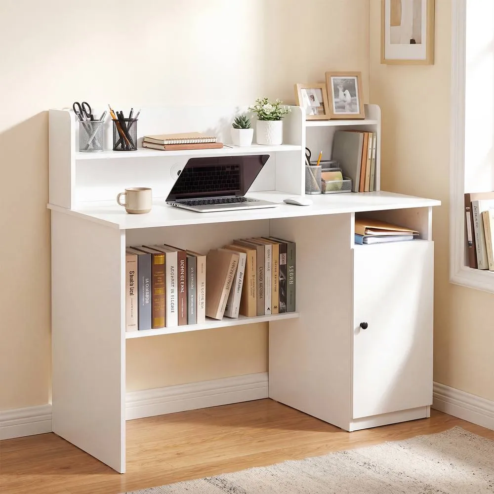 Costway 120 CM Computer Desk with Monitor Stand Modern Study Writing Desk in White 4