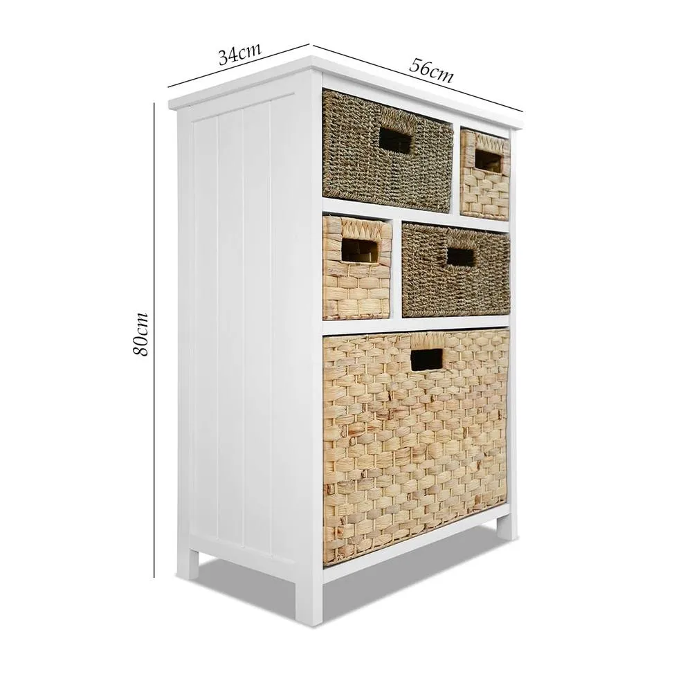 Statement Furniture Tetbury 5 Drawer Storage Unit White with Hyacinth & Seagrass Baskets 6
