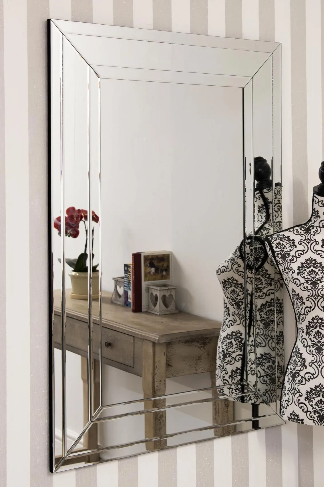 MirrorOutlet Langley All Glass Modern Bevelled Large Dress Mirror 120 x 80 CM in Silver 3
