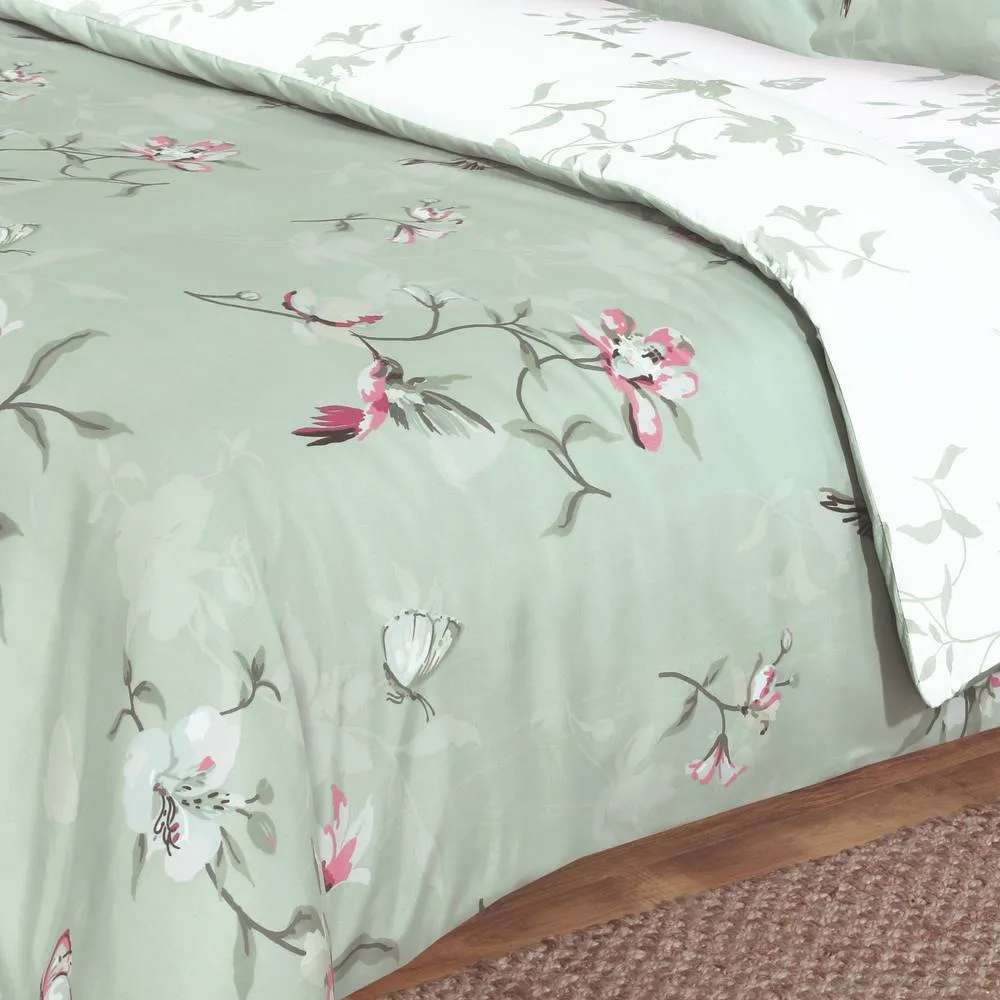 Rapport Home Hummingbird Microfibre Complete Duvet Set with Fitted Sheet in Green 2
