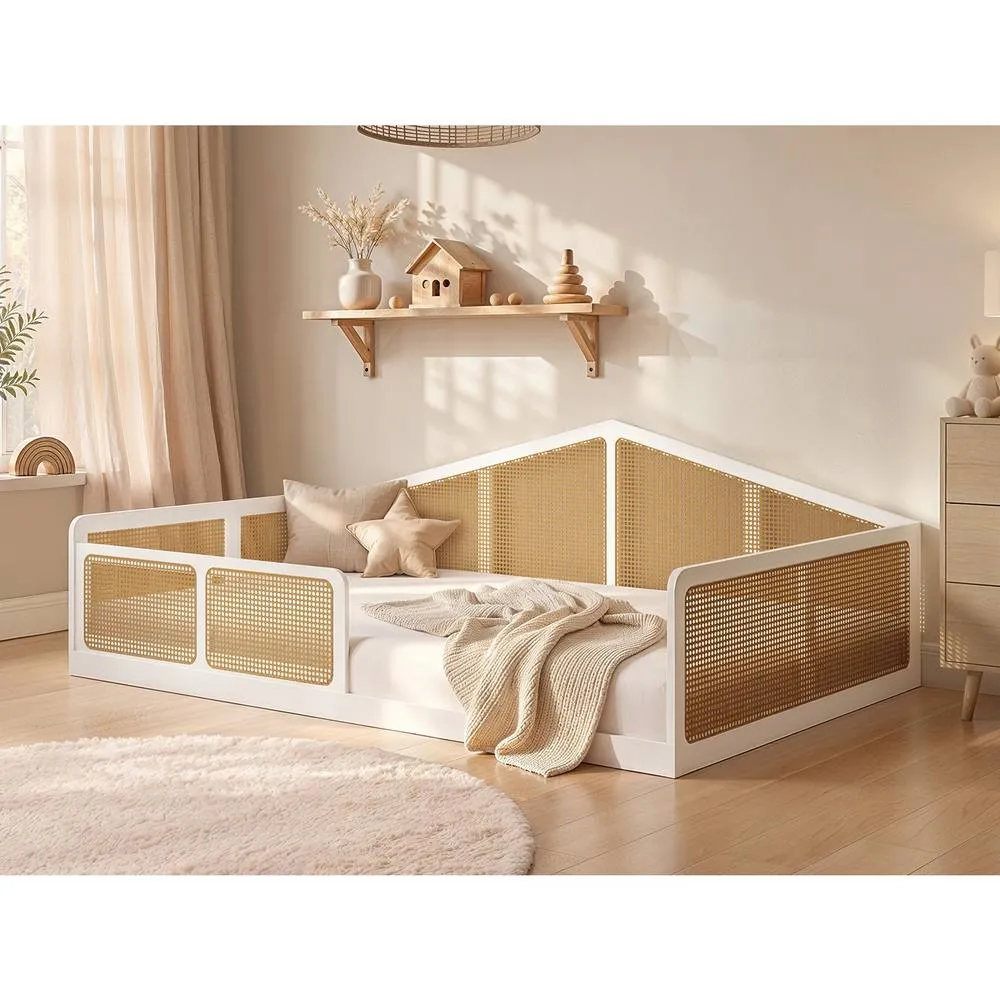 Flair Julian Small Double Montessori Bed with Rattan Panels in White 2