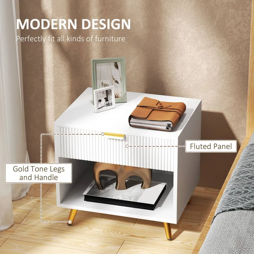 HOMCOM Nightstands Set of 2 with Drawer, Open Compartment & Handle, White 4
