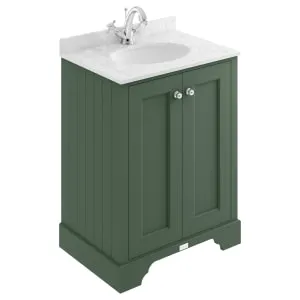 Bayswater Victrion Hunter Green Traditional Freestanding Vanity Unit & Grey Marble Top Basin - 600mm