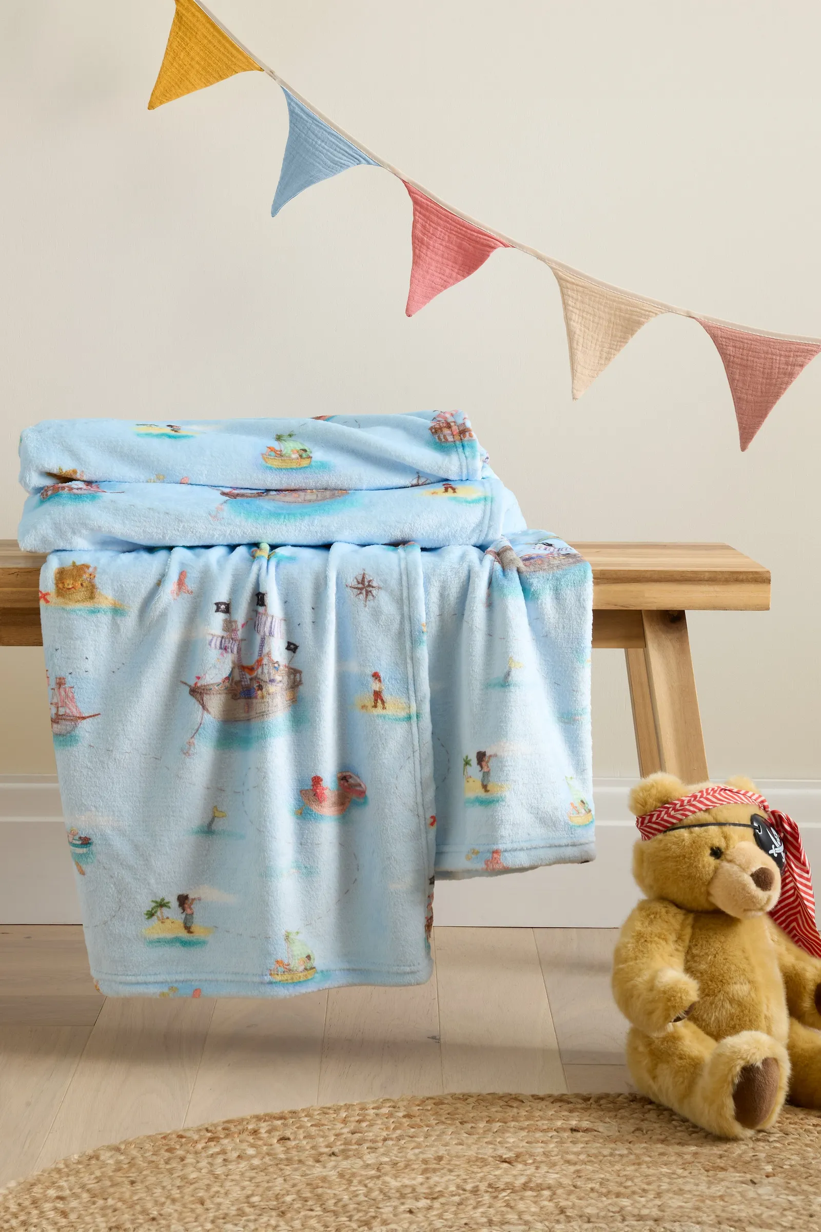 Belle & Boo 'Pirates' Cosy Fleece Blanket Throw in Blue