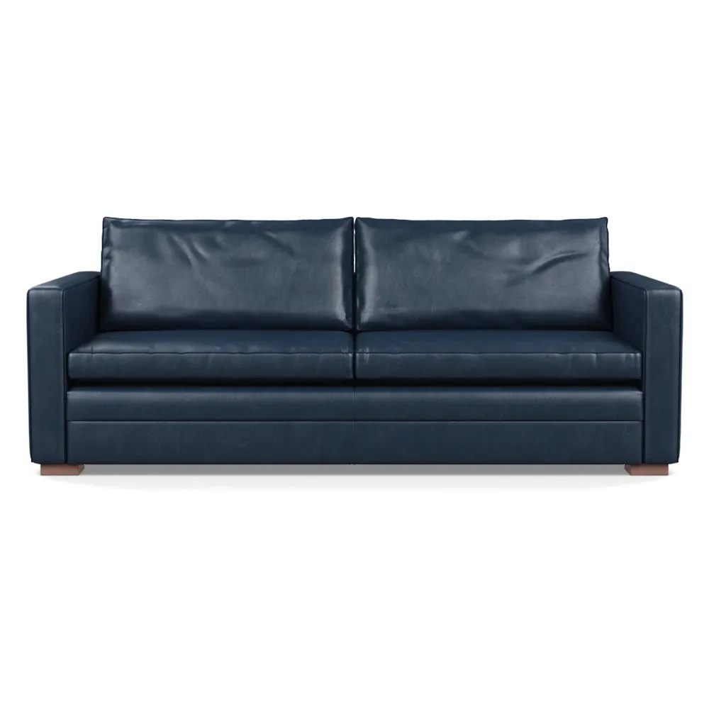 Heal's Palermo 4 Seater Sofa Leather Stonewash Navy Blue 279 Walnut Feet 1