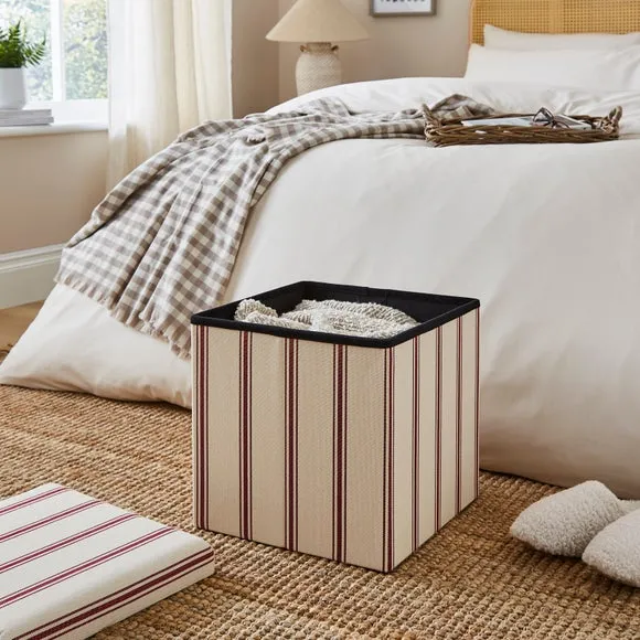 Faux Linen Folkstone Stripe Cube Ottoman 2