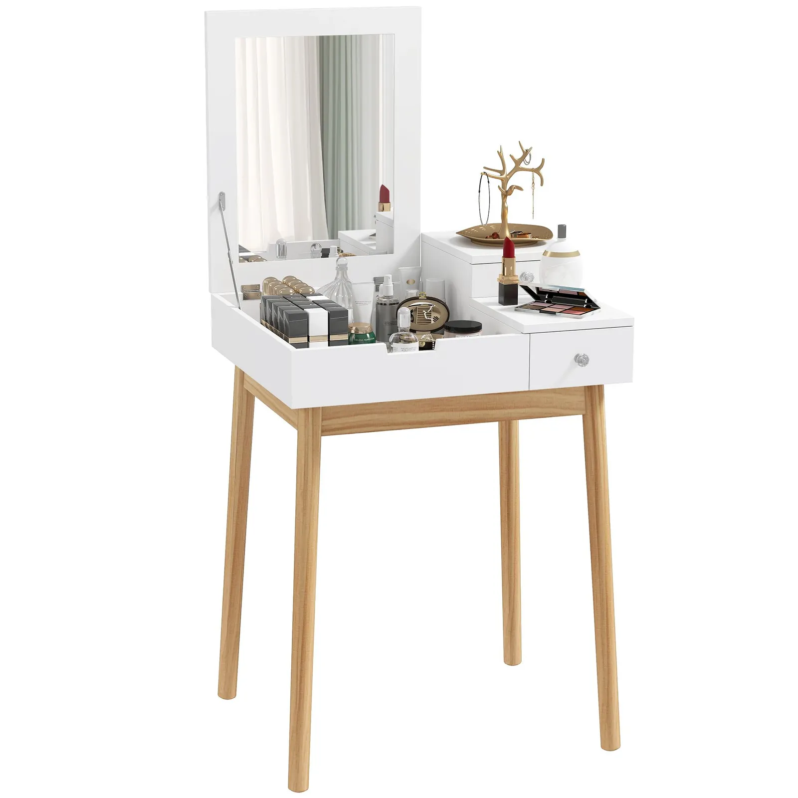 HOMCOM Dressing Table Vanity Desk Flip-up Mirror 2 Drawers in White 2