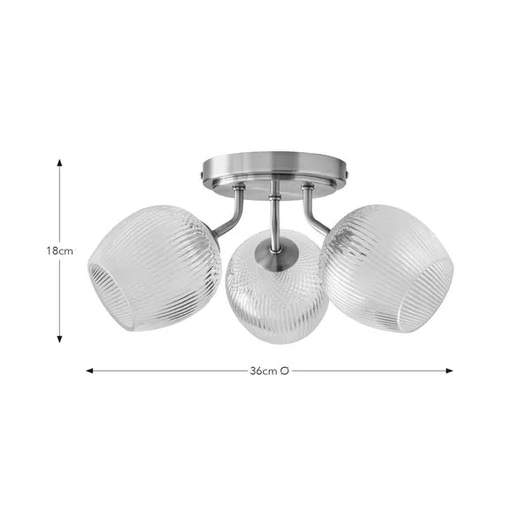 Cassia Ribbed 3 Light Semi Flush Ceiling Light 6