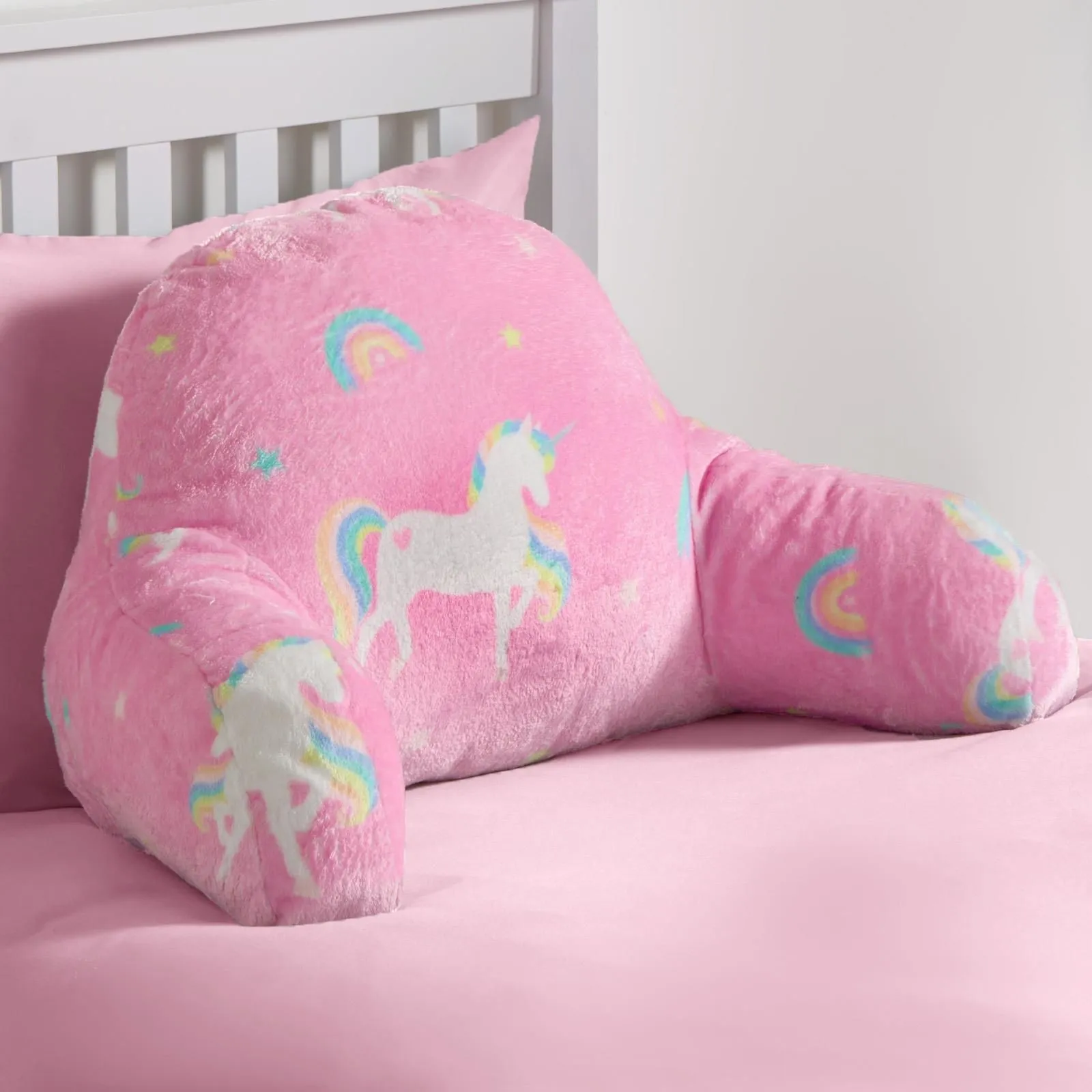 OHS Unicorn Reading Pillow Cushion Fleece Backrest Neck Lumbar Chair Support Seat in Pink