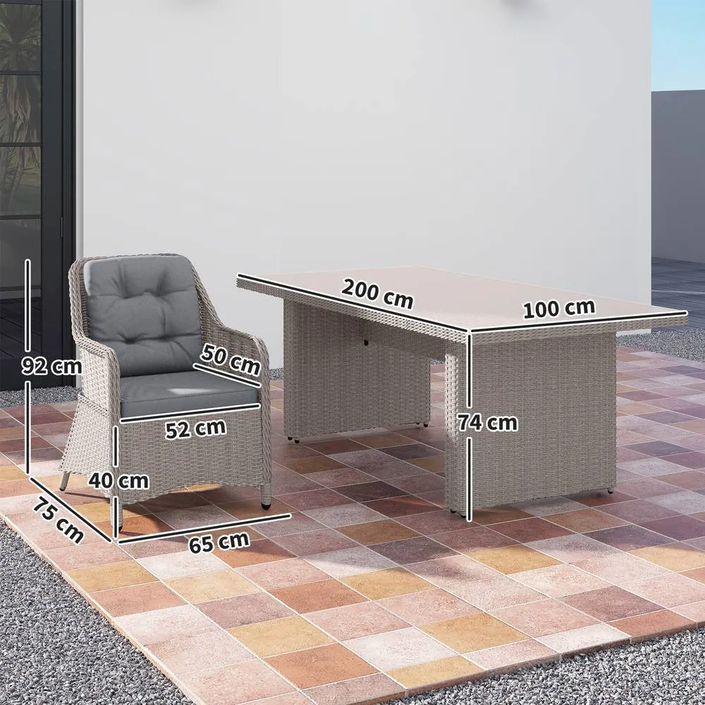OUTSUNNY 7 PCS Patio PE Rattan Wicker Dining Table Set Furniture w/ Tempered Glass in Grey 3