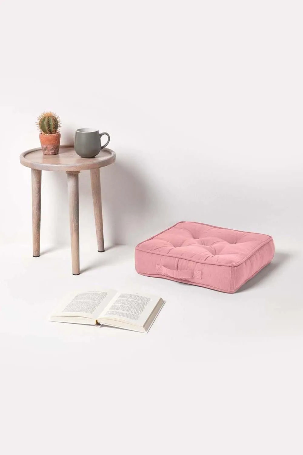 Homescapes Rajput Ribbed Cotton Floor Cushion in Pink 2