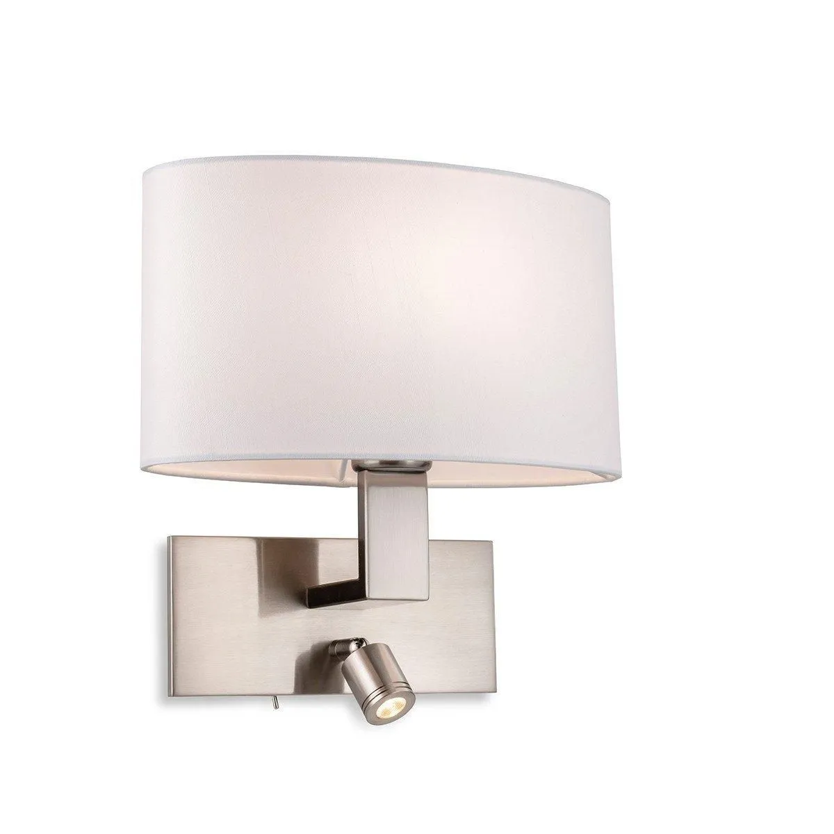 Netlighting Webster 1 Light Indoor Wall Light with Reading Lamp Brushed Steel Cream Shade E27 in Beige
