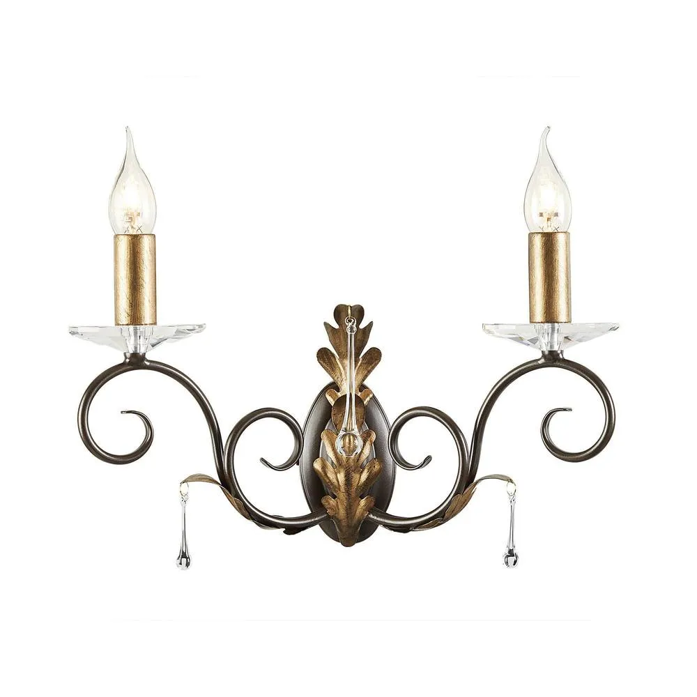 Netlighting Amarilli 2 Light Indoor Candle Wall Light Gold Floral Leaves Design E14 in Brown