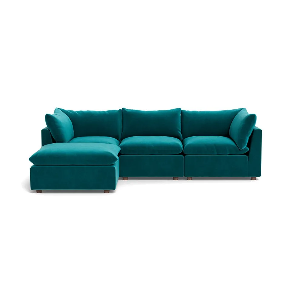 Heal's Astrid Left Hand Facing Corner Sofa Smart Velvet Petrol Walnut Stained Beech Feet