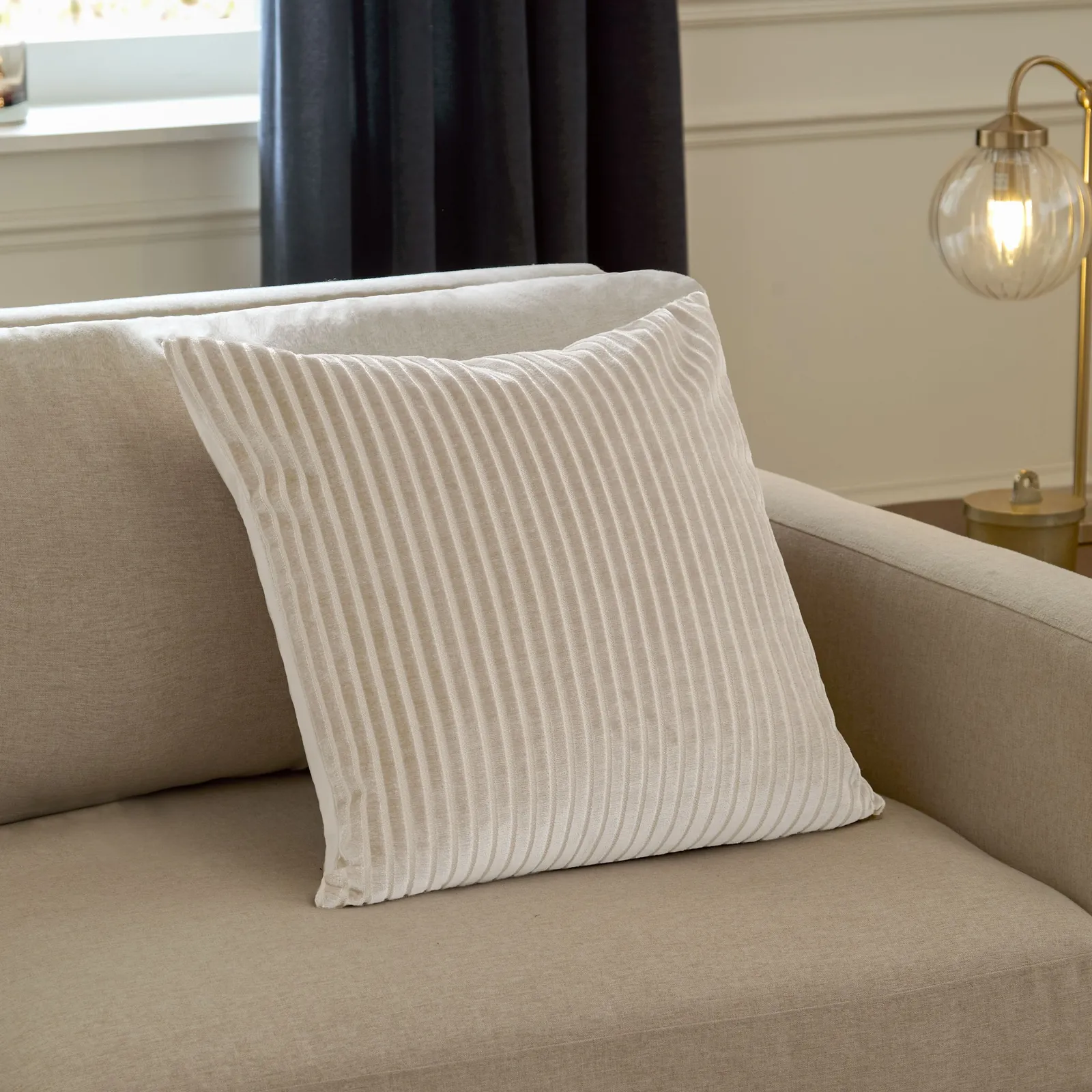 Paoletti Savoy Stripe Velvet Cushion in Ivory